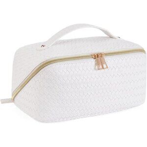Travel Cosmetic Bag Portable PU Leather White